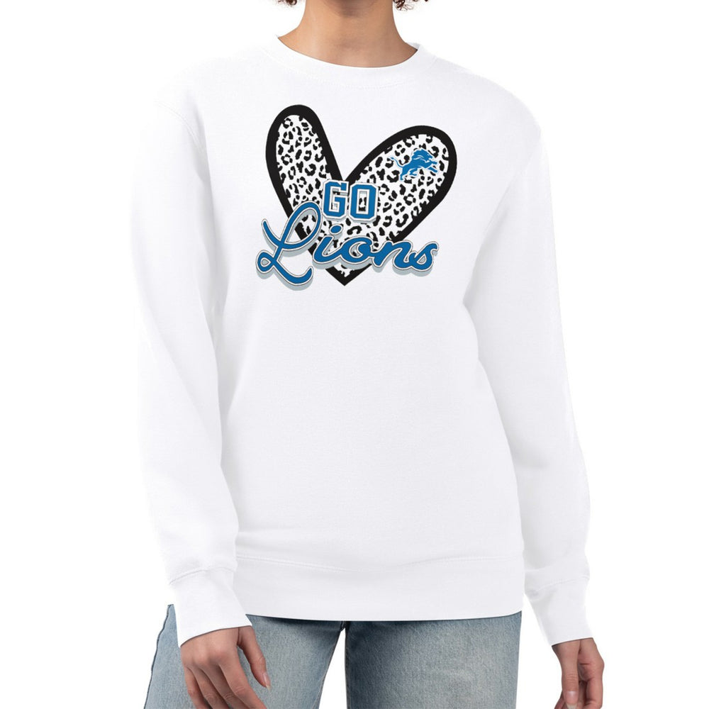 Detroit Lions G-III 4Her by Carl Banks Women's Leopard Heart Pullover Sweatshirt - White - NFL