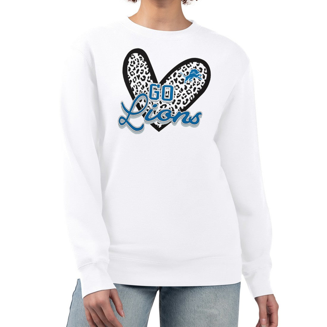 Detroit Lions G-III 4Her by Carl Banks Women's Leopard Heart Pullover Sweatshirt - White - NFL