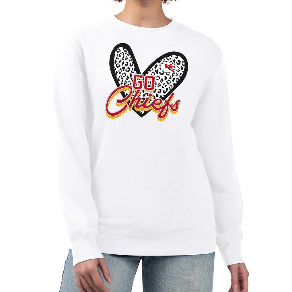 Kansas City Chiefs G-III 4Her by Carl Banks Women's Leopard Heart Pullover Sweatshirt - White - NFL