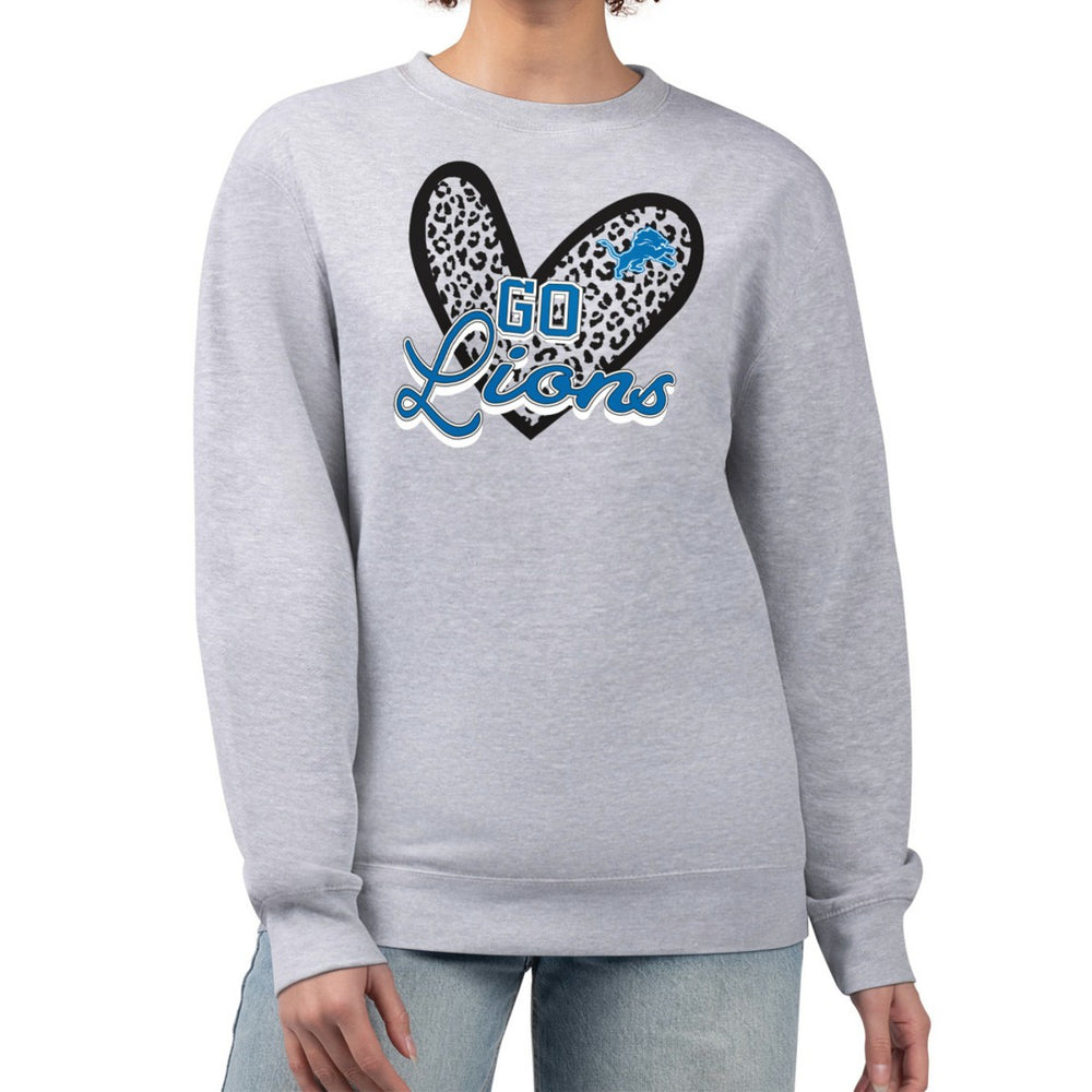 Detroit Lions G-III 4Her by Carl Banks Women's Leopard Heart Pullover Sweatshirt - Heather Gray - NFL