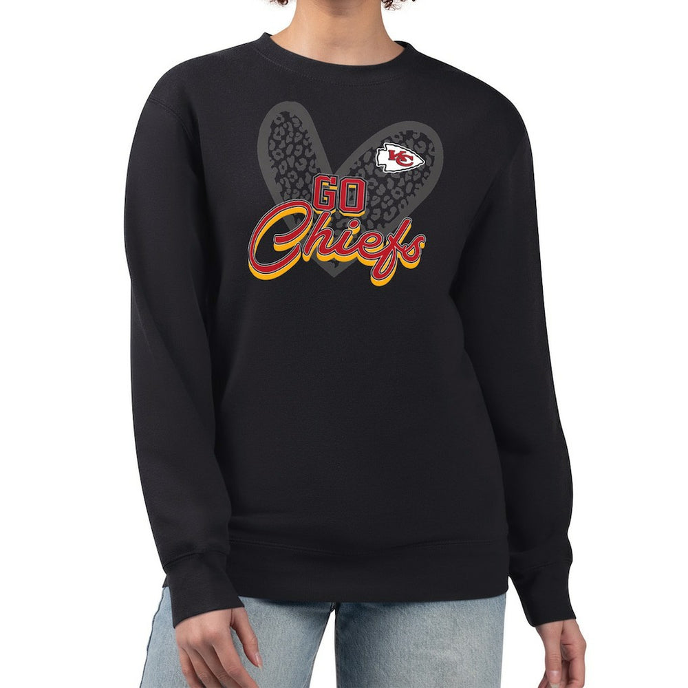 Kansas City Chiefs G-III 4Her by Carl Banks Women's Leopard Heart Pullover Sweatshirt - Black - NFL