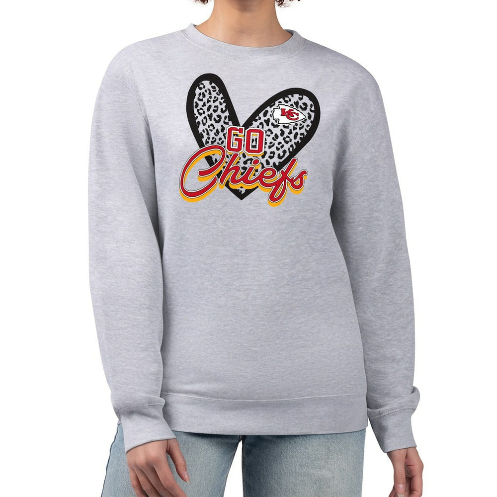 Kansas City Chiefs G-III 4Her by Carl Banks Women's Leopard Heart Pullover Sweatshirt - Heather Gray - NFL