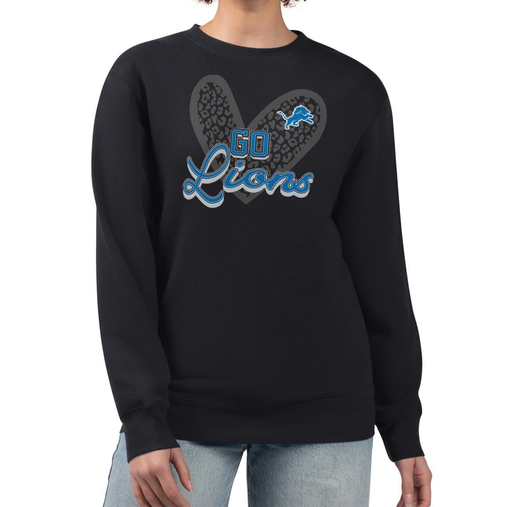 Detroit Lions G-III 4Her by Carl Banks Women's Leopard Heart Pullover Sweatshirt - Black - NFL