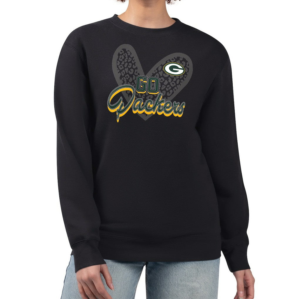 Green Bay Packers G-III 4Her by Carl Banks Women's Leopard Heart Pullover Sweatshirt - Black - NFL
