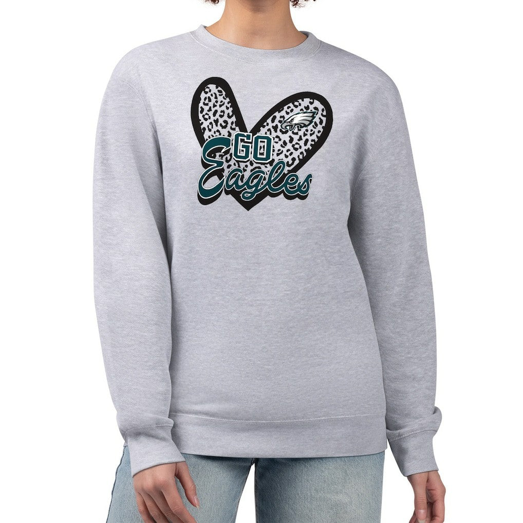 Philadelphia Eagles G-III 4Her by Carl Banks Women's Leopard Heart Pullover Sweatshirt - Heather Gray - NFL