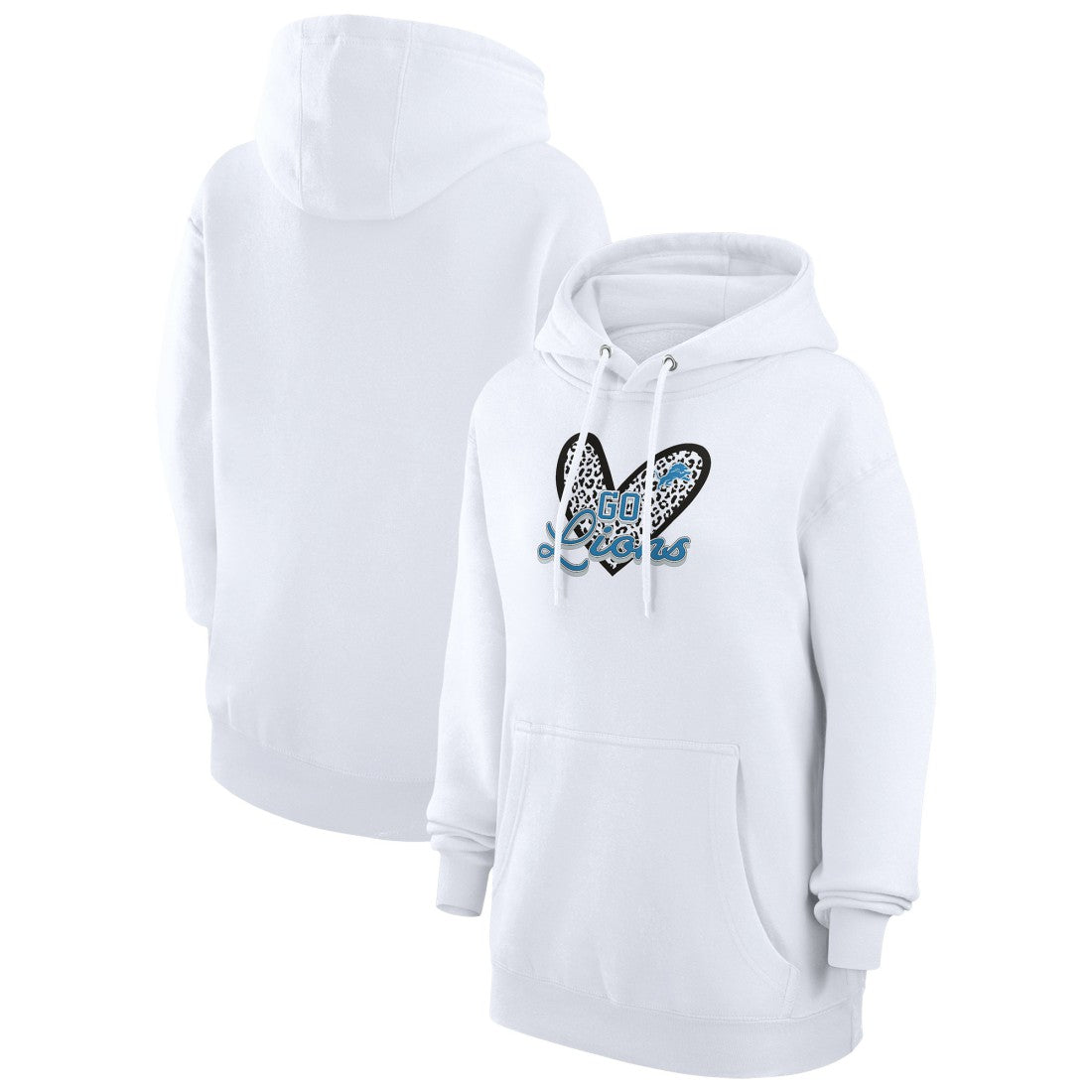Detroit Lions G-III 4Her by Carl Banks Women's Animal Print Heart Team Graphic Fleece Tri-Blend Pullover Hoodie - White - NFL