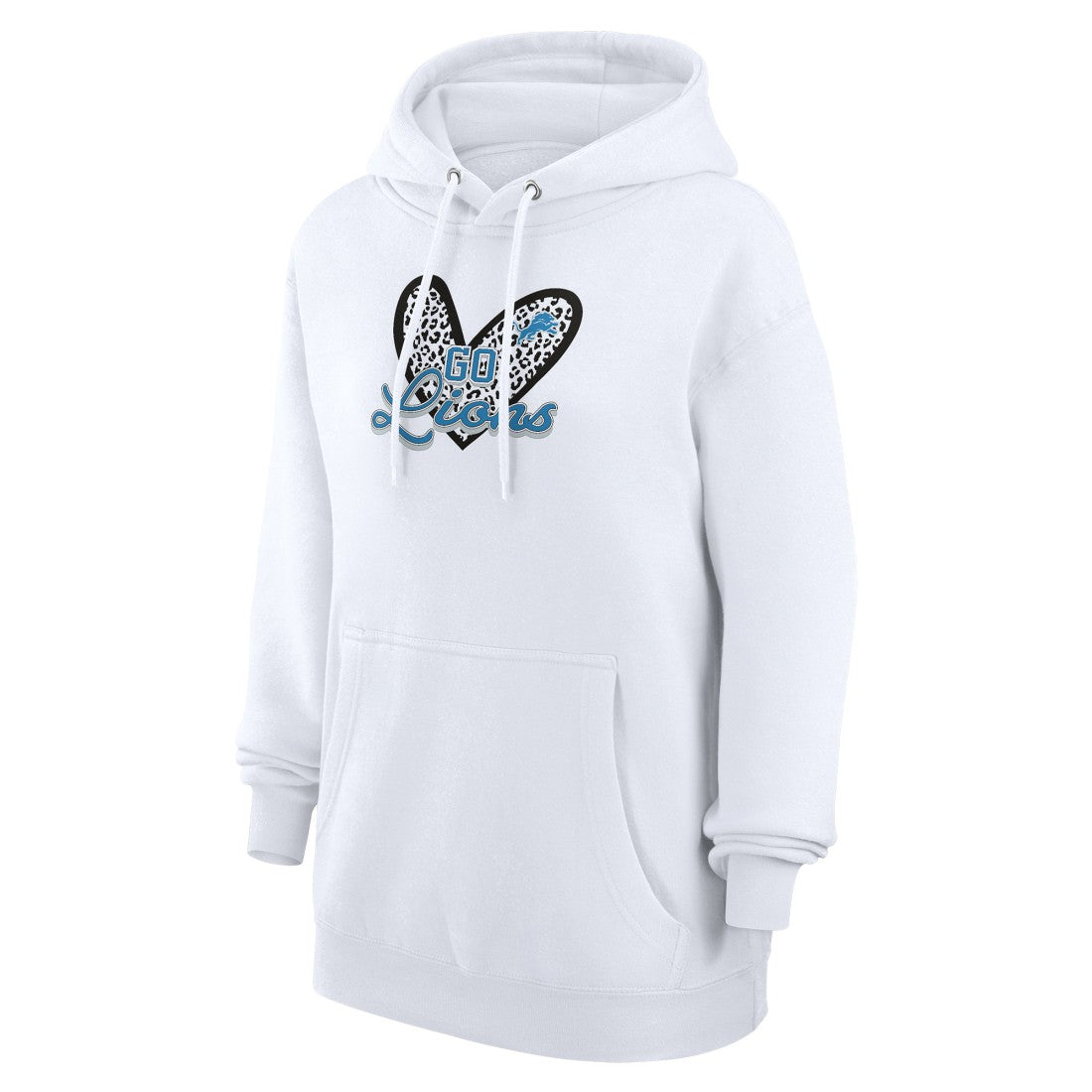 Detroit Lions G-III 4Her by Carl Banks Women's Animal Print Heart Team Graphic Fleece Tri-Blend Pullover Hoodie - White - NFL