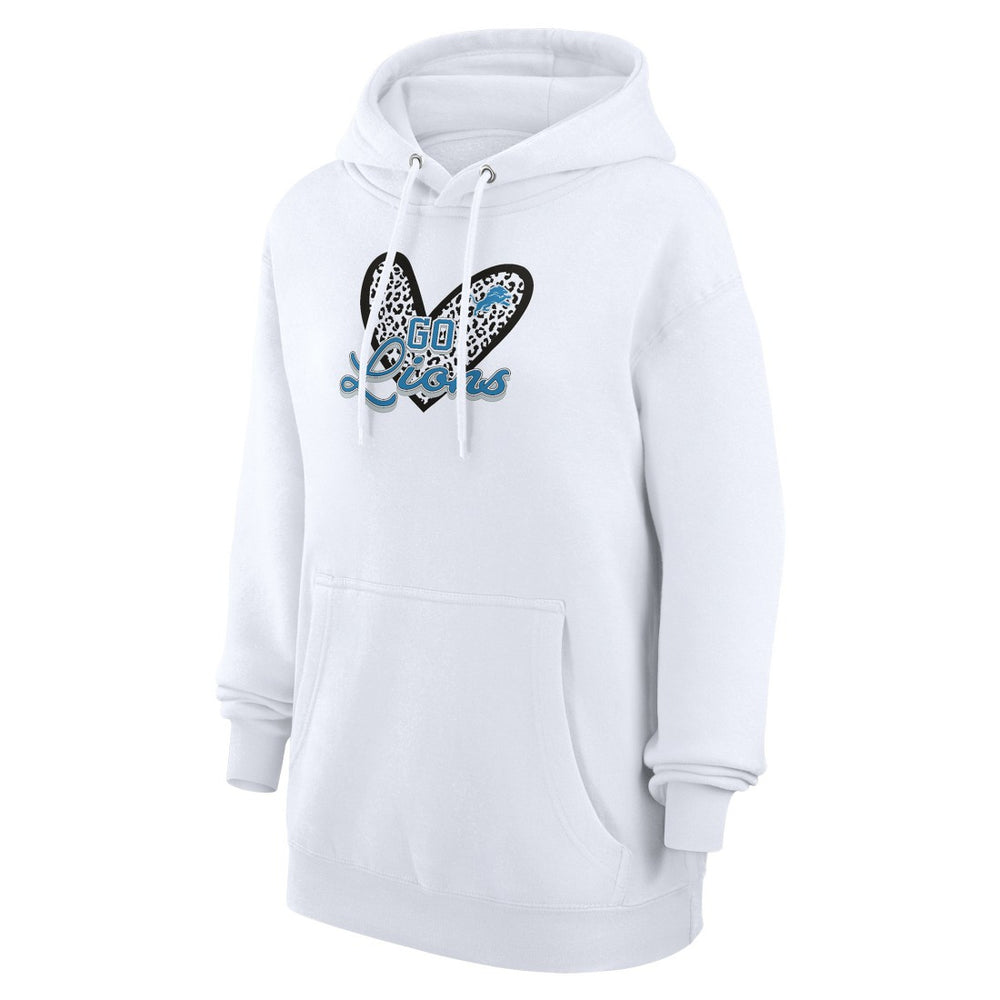 Detroit Lions G-III 4Her by Carl Banks Women's Animal Print Heart Team Graphic Fleece Tri-Blend Pullover Hoodie - White - NFL