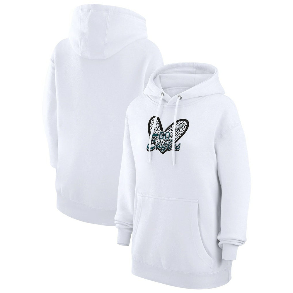Philadelphia Eagles G-III 4Her by Carl Banks Women's Animal Print Heart Team Graphic Fleece Tri-Blend Pullover Hoodie - White - NFL