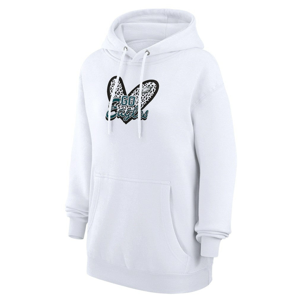 Philadelphia Eagles G-III 4Her by Carl Banks Women's Animal Print Heart Team Graphic Fleece Tri-Blend Pullover Hoodie - White - NFL