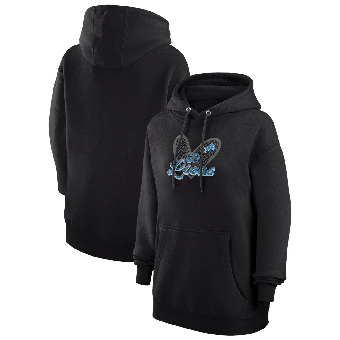 Detroit Lions G-III 4Her by Carl Banks Women's Animal Print Heart Team Graphic Fleece Tri-Blend Pullover Hoodie - Black - NFL
