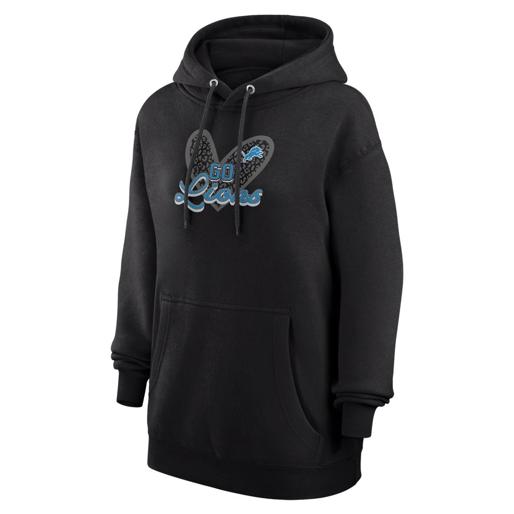 Detroit Lions G-III 4Her by Carl Banks Women's Animal Print Heart Team Graphic Fleece Tri-Blend Pullover Hoodie - Black - NFL