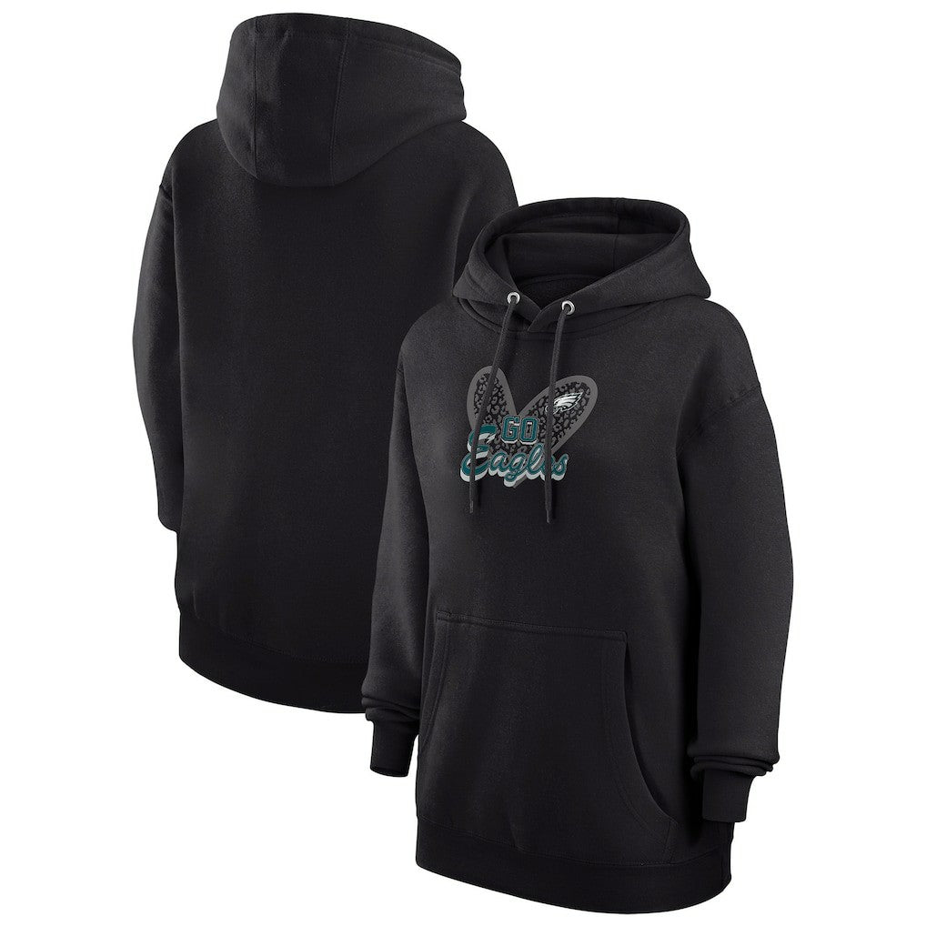 Philadelphia Eagles G-III 4Her by Carl Banks Women's Animal Print Heart Team Graphic Fleece Tri-Blend Pullover Hoodie - Black - NFL