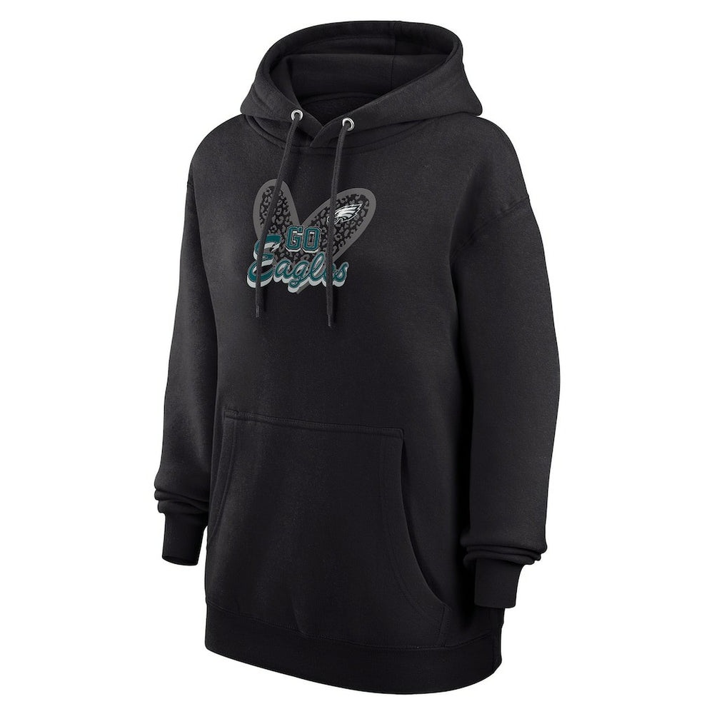 Philadelphia Eagles G-III 4Her by Carl Banks Women's Animal Print Heart Team Graphic Fleece Tri-Blend Pullover Hoodie - Black - NFL
