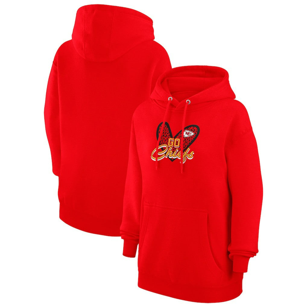 Kansas City Chiefs G-III 4Her by Carl Banks Women's Animal Print Heart Team Graphic Fleece Tri-Blend Pullover Hoodie - Red - NFL