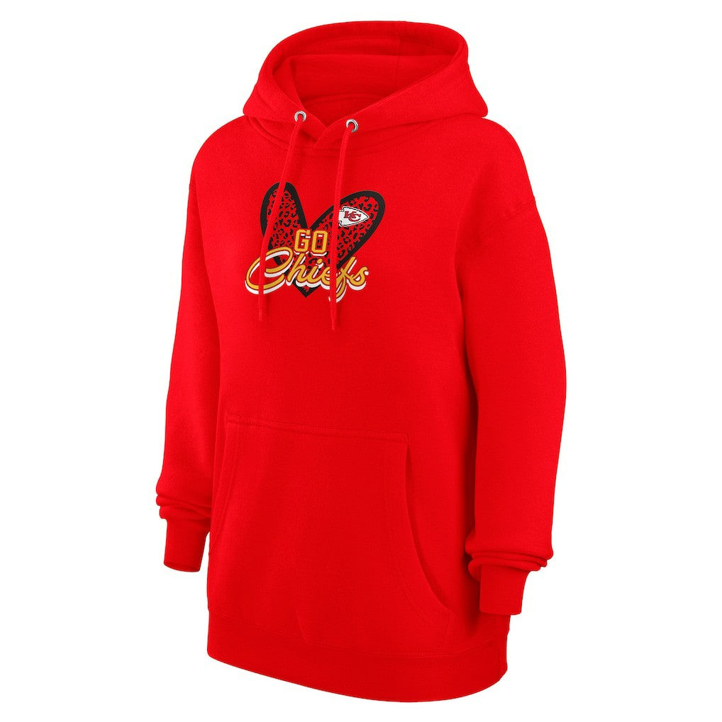 Kansas City Chiefs G-III 4Her by Carl Banks Women's Animal Print Heart Team Graphic Fleece Tri-Blend Pullover Hoodie - Red - NFL