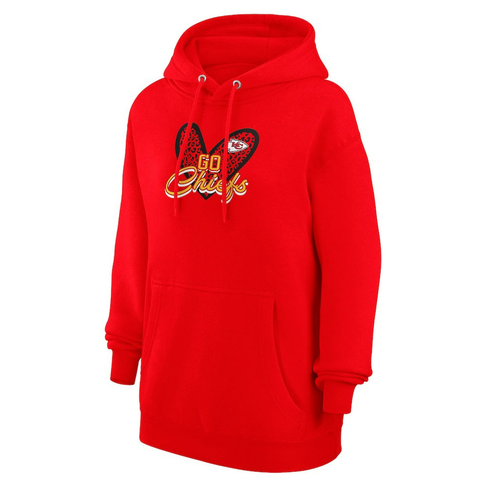 Kansas City Chiefs G-III 4Her by Carl Banks Women's Animal Print Heart Team Graphic Fleece Tri-Blend Pullover Hoodie - Red - NFL