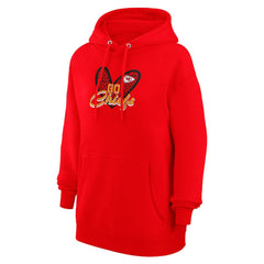 Kansas City Chiefs G-III 4Her by Carl Banks Women's Animal Print Heart Team Graphic Fleece Tri-Blend Pullover Hoodie - Red - NFL