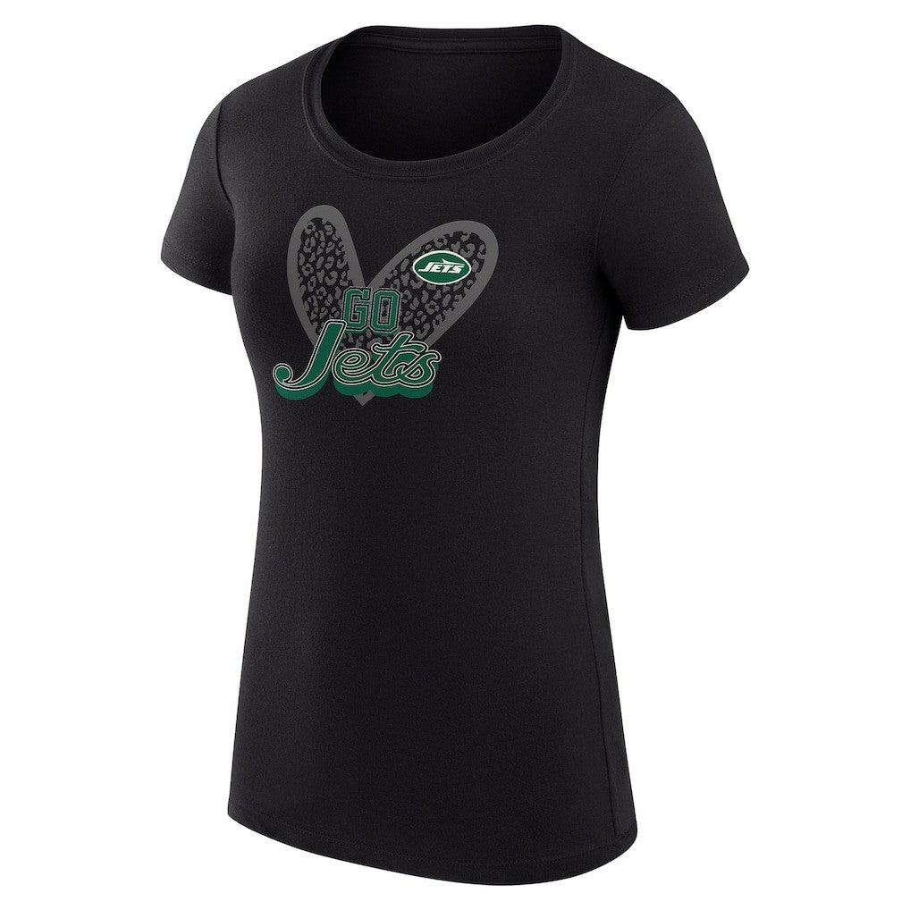 New York Jets G-III 4Her by Carl Banks Women's Super-Slim Fit Lightweight Animal Print Heart T-Shirt - Black - NFL