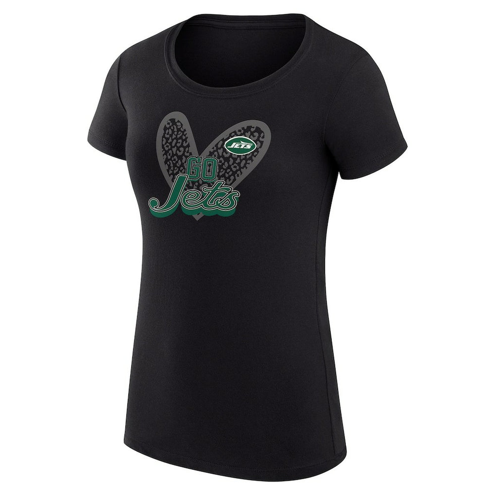New York Jets G-III 4Her by Carl Banks Women's Super-Slim Fit Lightweight Animal Print Heart T-Shirt - Black - NFL