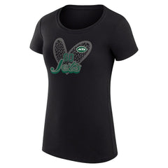 New York Jets G-III 4Her by Carl Banks Women's Super-Slim Fit Lightweight Animal Print Heart T-Shirt - Black - NFL