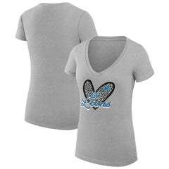 Detroit Lions G-III 4Her by Carl Banks Women's Super-Slim Fit Lightweight Leopard Heart V-Neck T-Shirt - Heather Gray - NFL