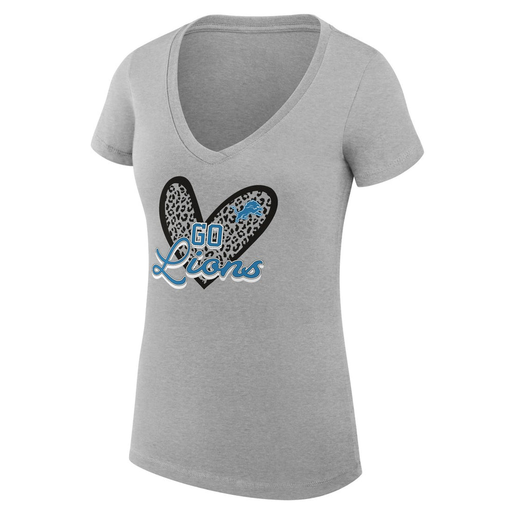 Detroit Lions G-III 4Her by Carl Banks Women's Super-Slim Fit Lightweight Leopard Heart V-Neck T-Shirt - Heather Gray - NFL