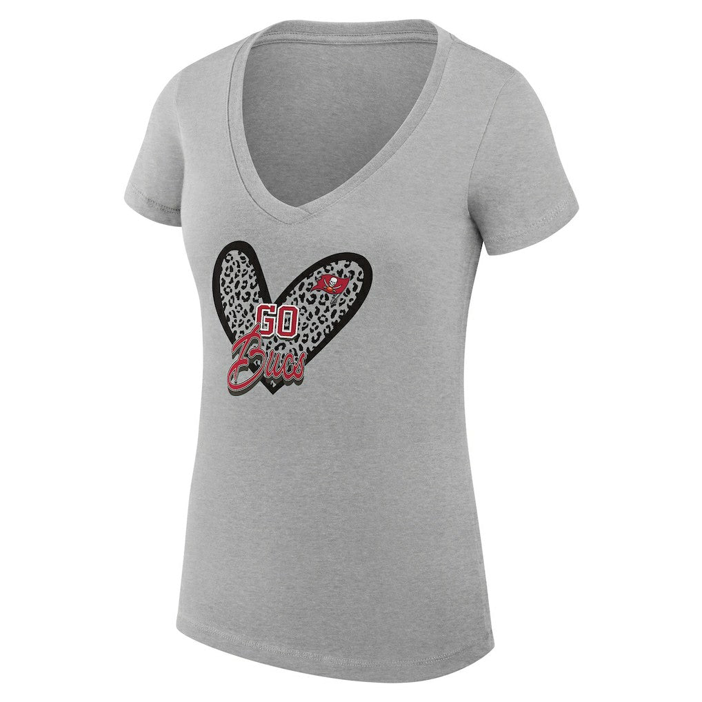 Tampa Bay Buccaneers G-III 4Her by Carl Banks Women's Super-Slim Fit Lightweight Leopard Heart V-Neck T-Shirt - Heather Gray - NFL