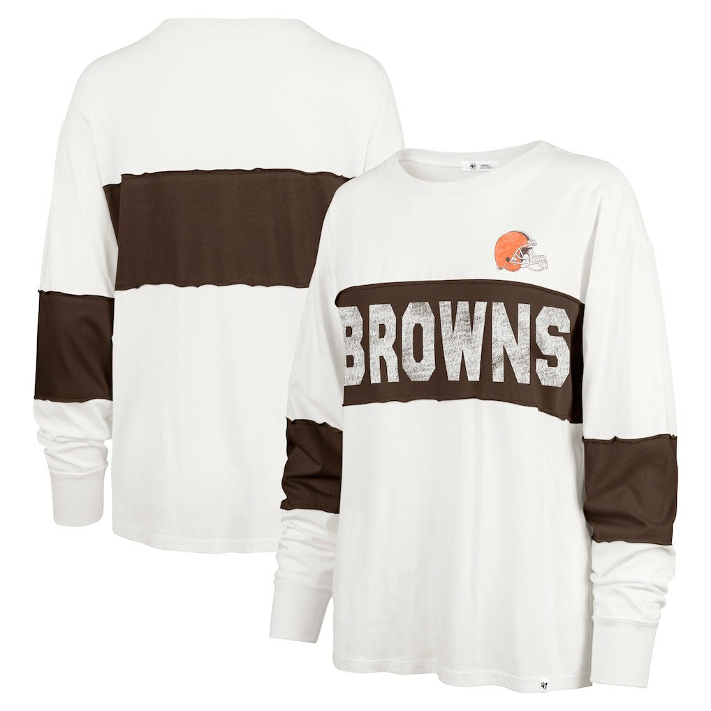 Cleveland Browns '47 Women's Clubhouse Pride Taylor Long Sleeve T-Shirt - Cream - 47 brand