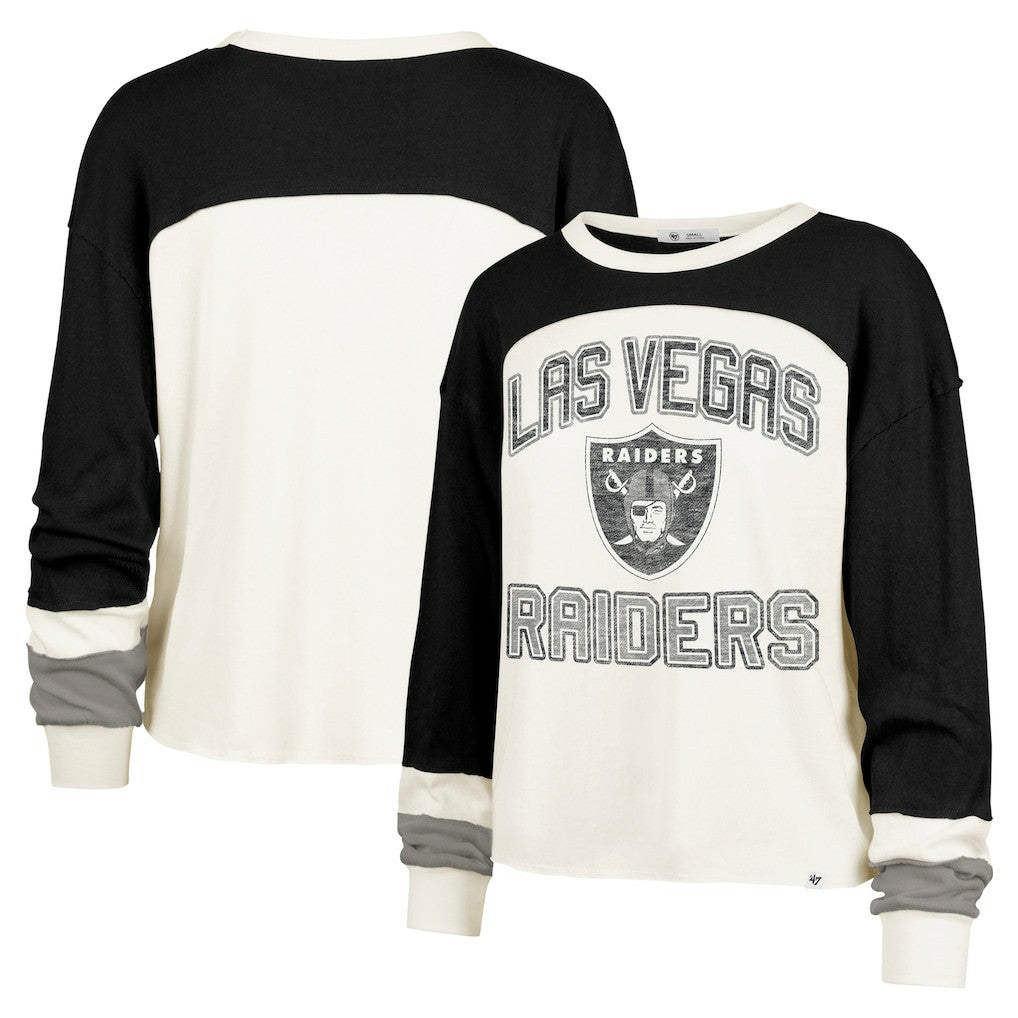 Las Vegas Raiders '47 Women's Double Header Curve Raglan Long Sleeve Crop Top - Cream - 47 brand