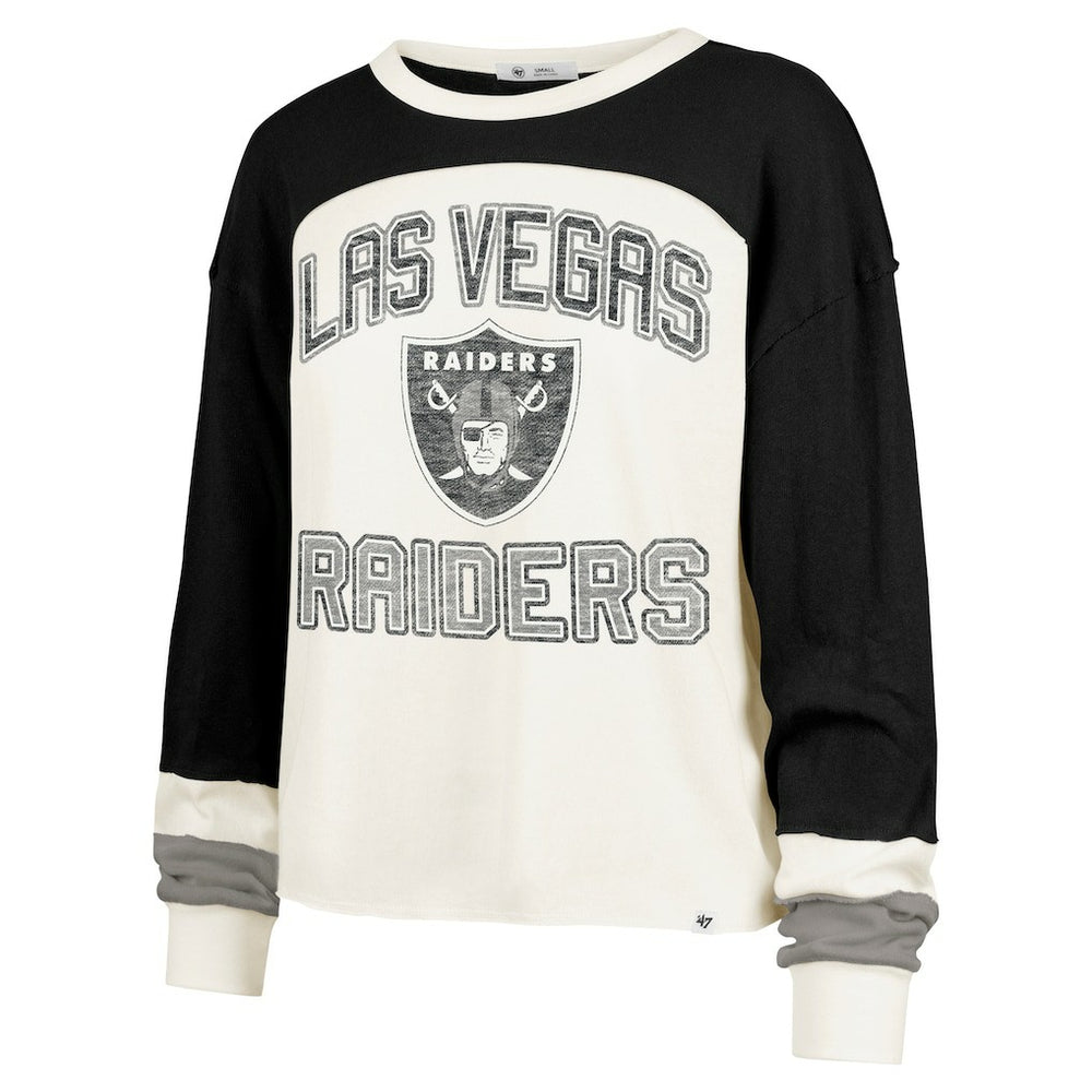 Las Vegas Raiders '47 Women's Double Header Curve Raglan Long Sleeve Crop Top - Cream - 47 brand