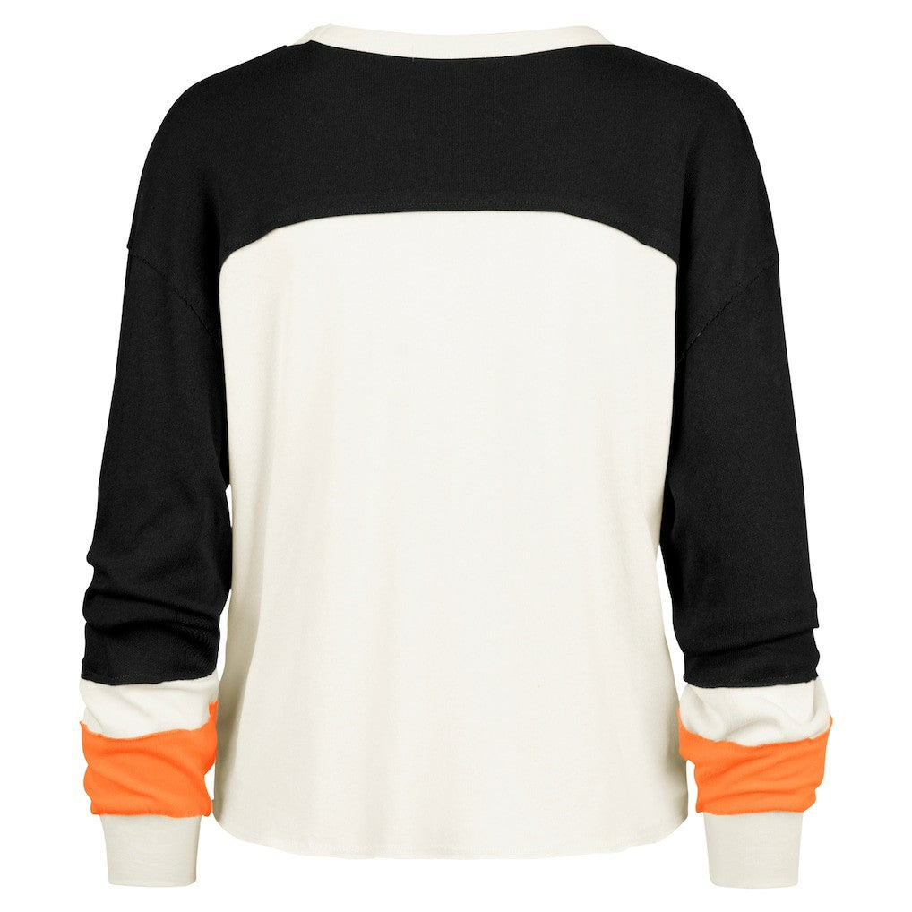 Cincinnati Bengals '47 Women's Double Header Curve Raglan Long Sleeve Crop Top - Cream - 47 brand