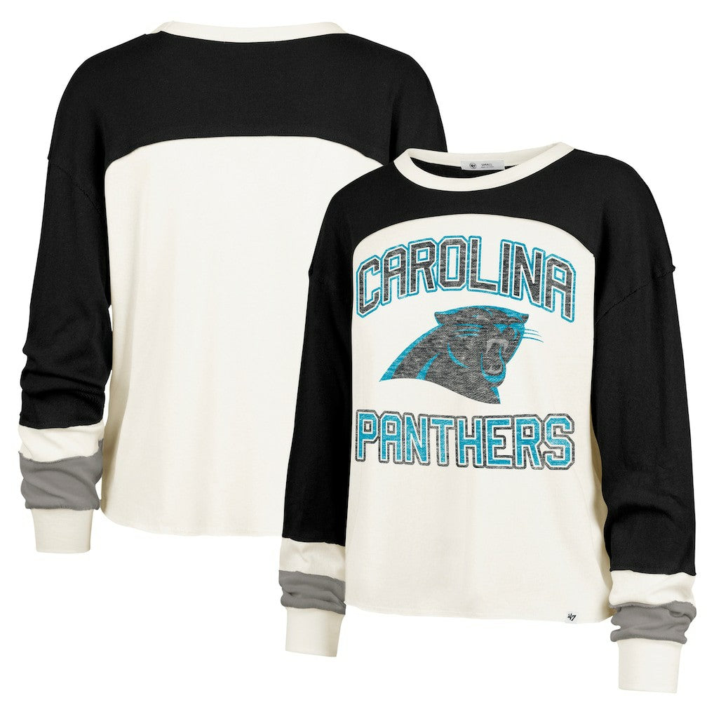 Carolina Panthers '47 Women's Double Header Curve Raglan Long Sleeve Crop Top - Cream - 47 brand