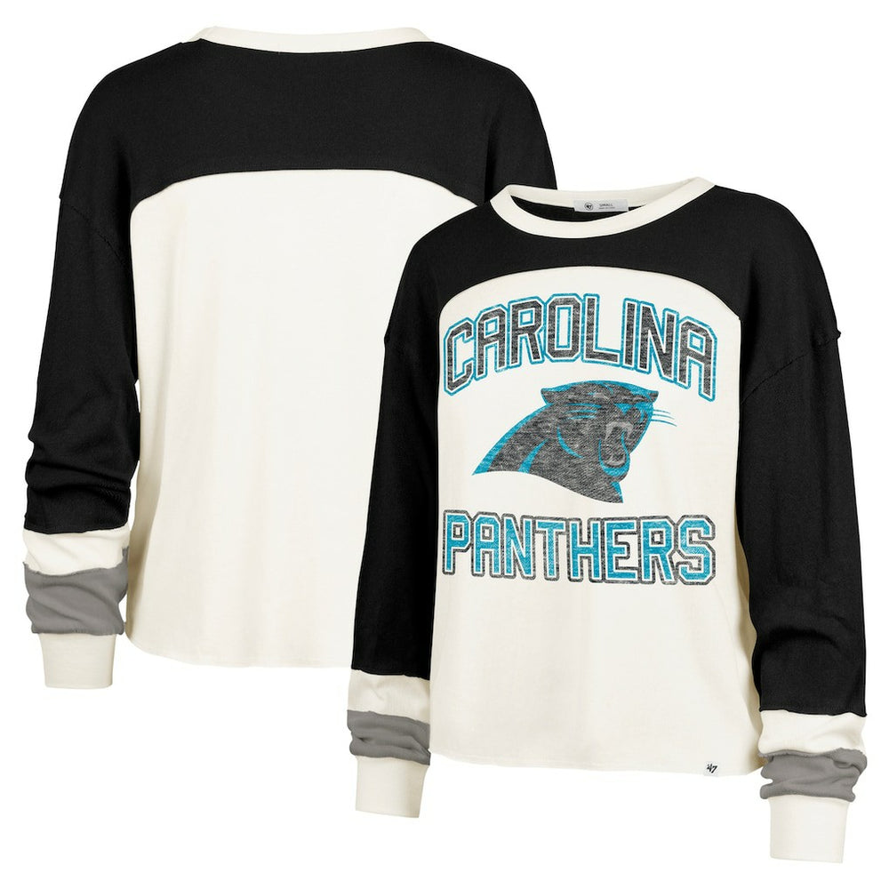 Carolina Panthers '47 Women's Double Header Curve Raglan Long Sleeve Crop Top - Cream - 47 brand
