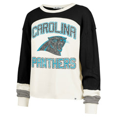 Carolina Panthers '47 Women's Double Header Curve Raglan Long Sleeve Crop Top - Cream - 47 brand