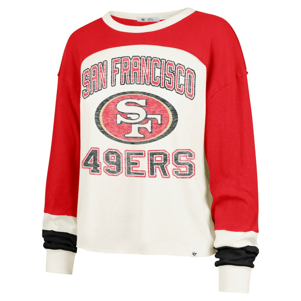San Francisco 49ers '47 Women's Double Header Curve Raglan Long Sleeve Crop Top - Cream - 47 brand