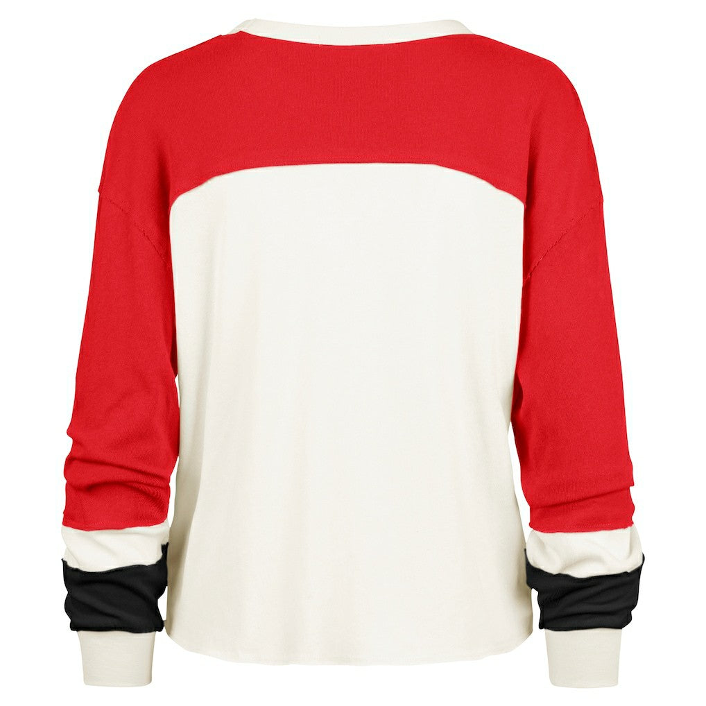 San Francisco 49ers '47 Women's Double Header Curve Raglan Long Sleeve Crop Top - Cream - 47 brand