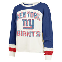 New York Giants '47 Women's Double Header Curve Raglan Long Sleeve Crop Top - Cream - 47 brand