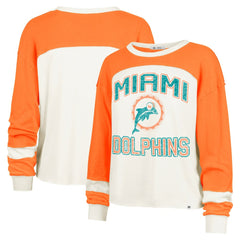 Miami Dolphins '47 Women's Double Header Curve Raglan Long Sleeve Crop Top - Cream - 47 brand