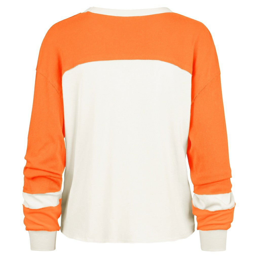 Miami Dolphins '47 Women's Double Header Curve Raglan Long Sleeve Crop Top - Cream - 47 brand