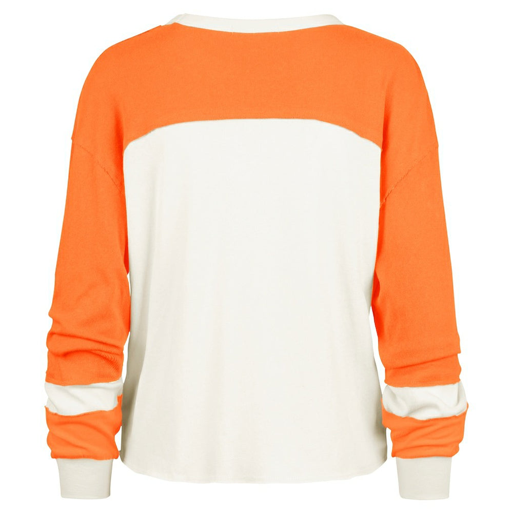 Miami Dolphins '47 Women's Double Header Curve Raglan Long Sleeve Crop Top - Cream - 47 brand