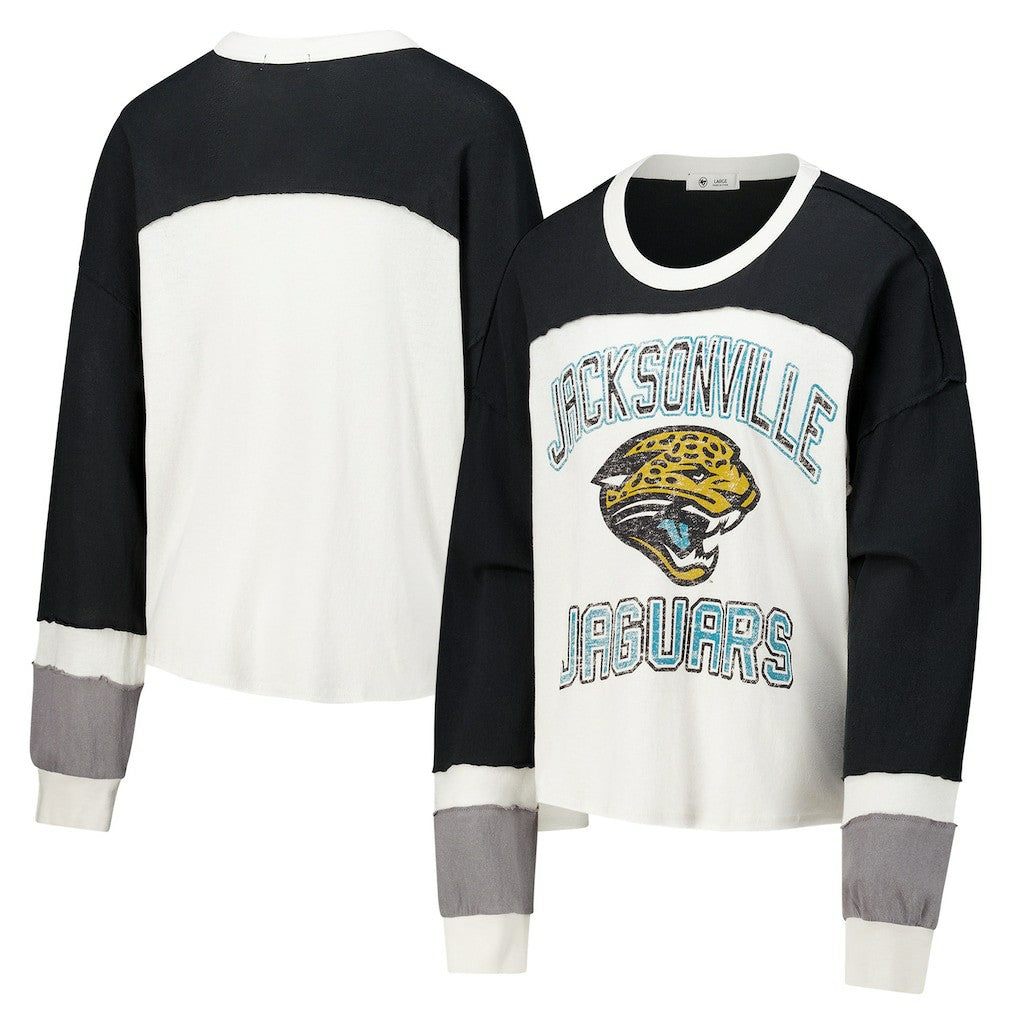 Jacksonville Jaguars '47 Women's Double Header Curve Raglan Long Sleeve Crop Top - Cream - 47 brand