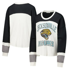 Jacksonville Jaguars '47 Women's Double Header Curve Raglan Long Sleeve Crop Top - Cream - 47 brand