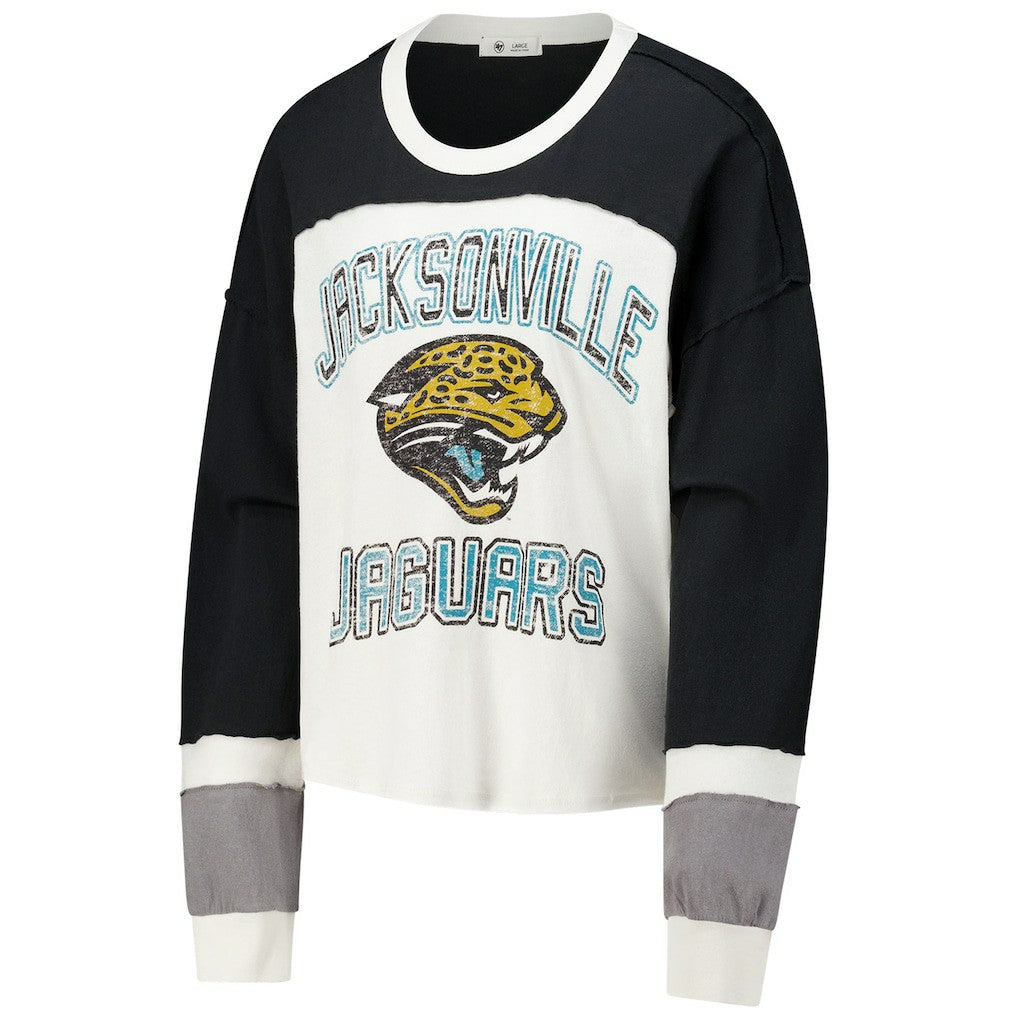 Jacksonville Jaguars '47 Women's Double Header Curve Raglan Long Sleeve Crop Top - Cream - 47 brand