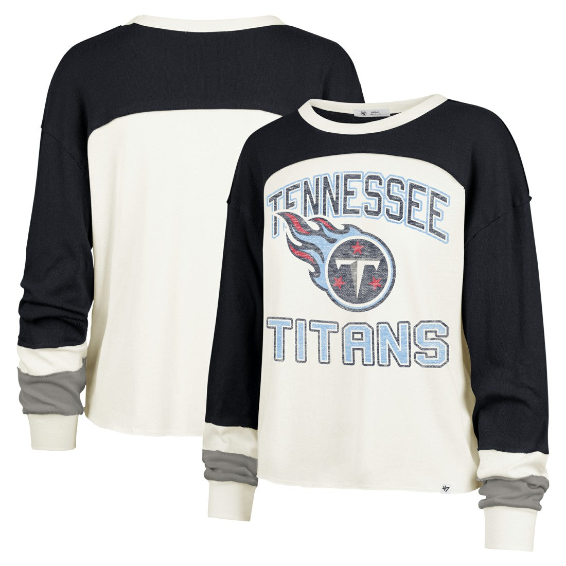 Tennessee Titans '47 Women's Double Header Curve Raglan Long Sleeve Crop Top - Cream - 47 brand