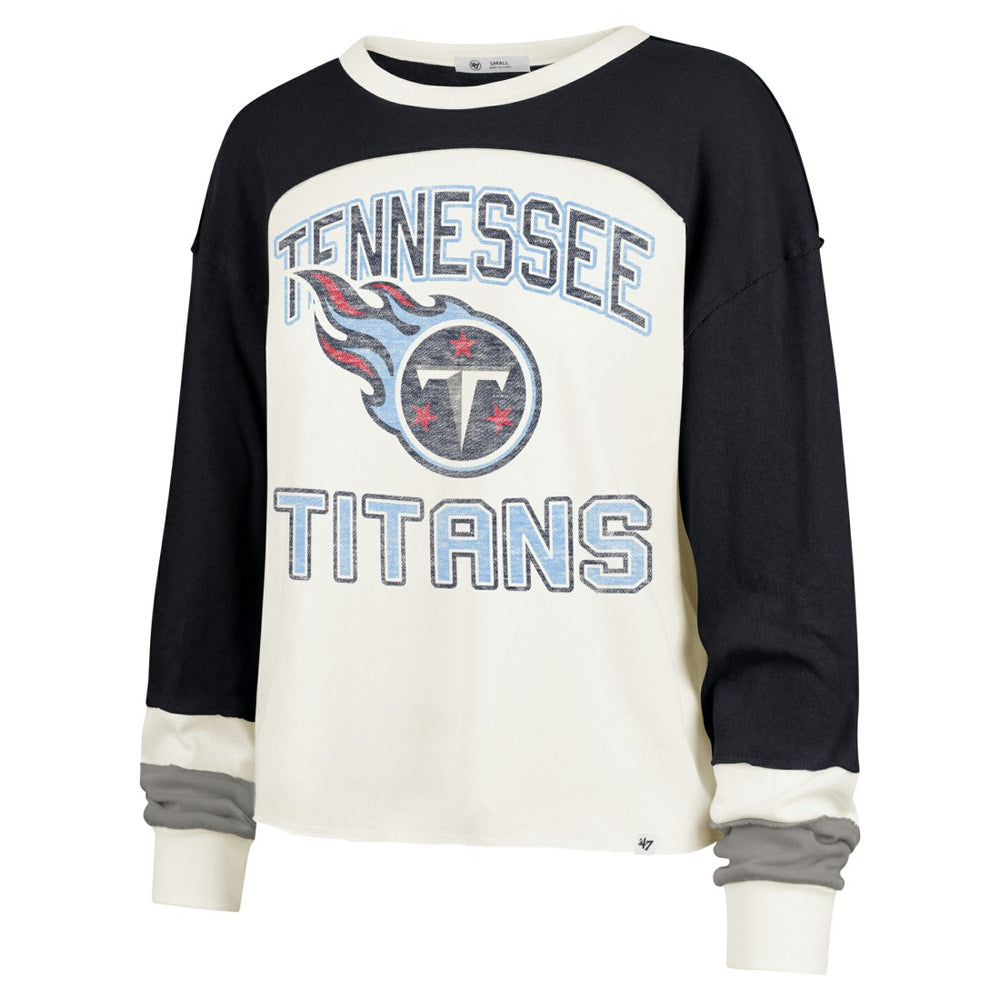 Tennessee Titans '47 Women's Double Header Curve Raglan Long Sleeve Crop Top - Cream - 47 brand