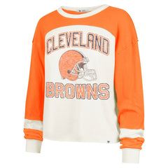 Cleveland Browns '47 Women's Double Header Curve Raglan Long Sleeve Crop Top - Cream - 47 brand