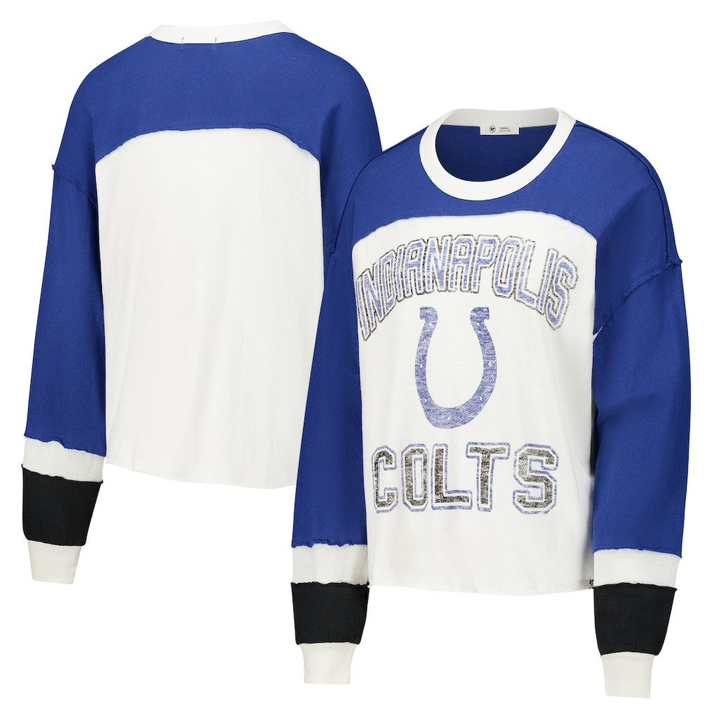 Indianapolis Colts '47 Women's Double Header Curve Raglan Long Sleeve Crop Top - Cream - 47 brand