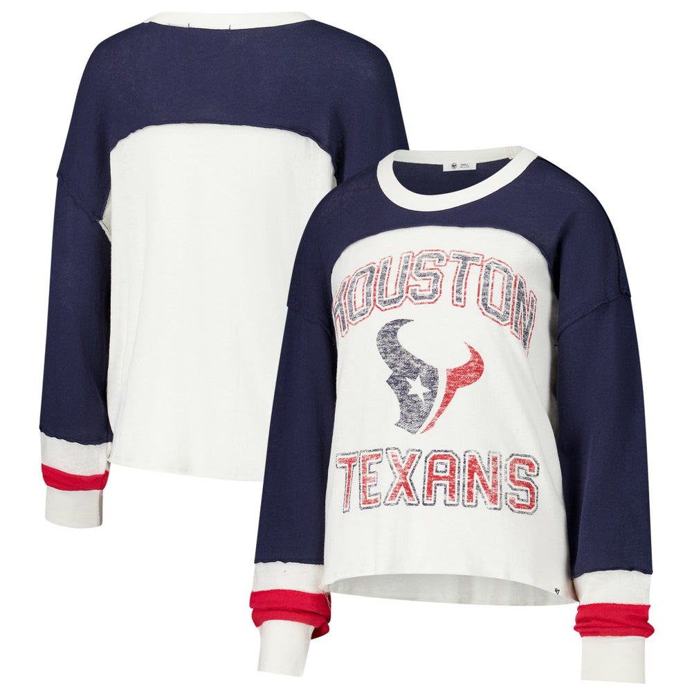 Houston Texans '47 Women's Double Header Curve Raglan Long Sleeve Crop Top - Cream - 47 brand