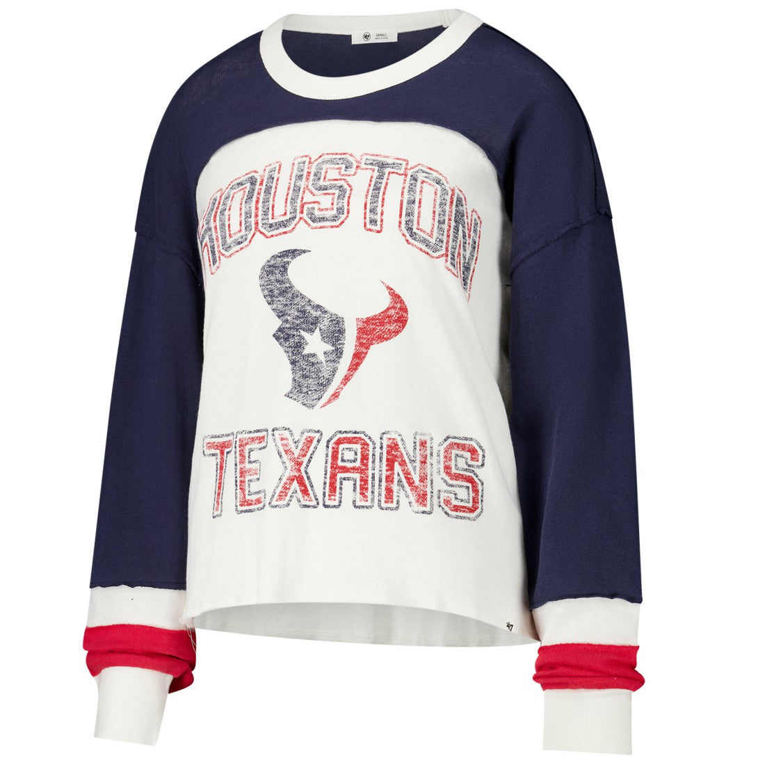 Houston Texans '47 Women's Double Header Curve Raglan Long Sleeve Crop Top - Cream - 47 brand